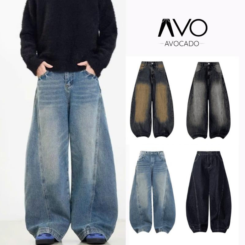 AVOCADO - Quần Jean Nam Nữ Ống Cong form rộng màu Wash Xanh Retro cá tính