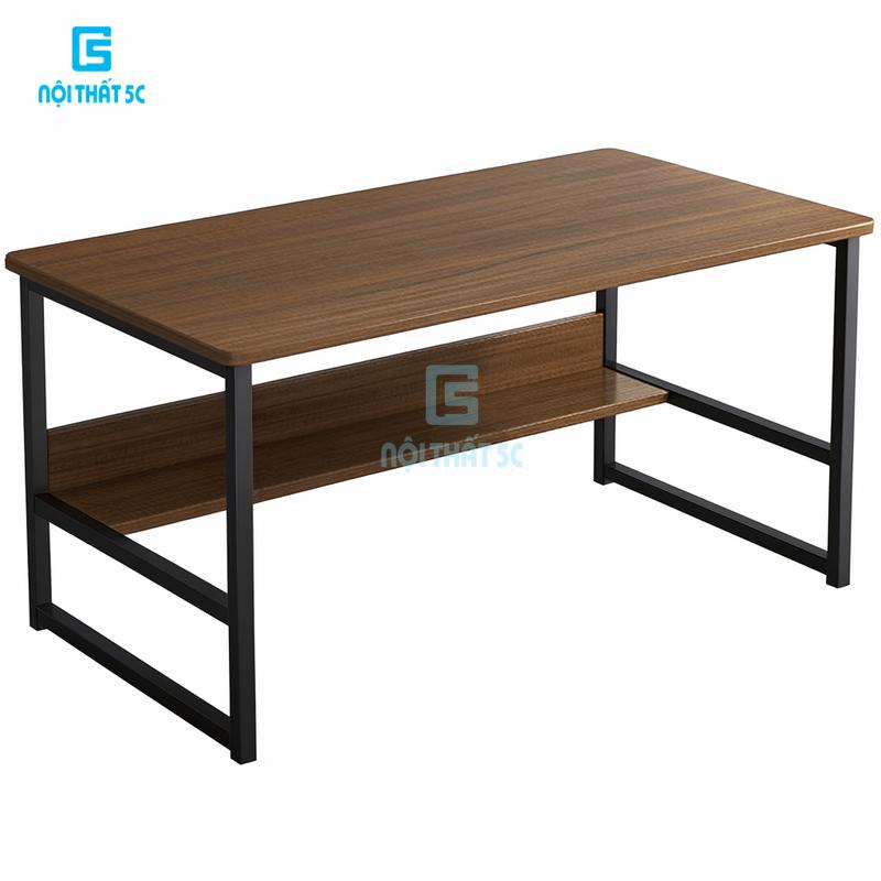 Bàn học kèm kệ lửng nhiều kích thước thiết kế vintage kèm lỗ đi dây điện có mặt gỗ bo tròn góc phù hợp học tập làm việc decor phòng NỘI THẤT 5C