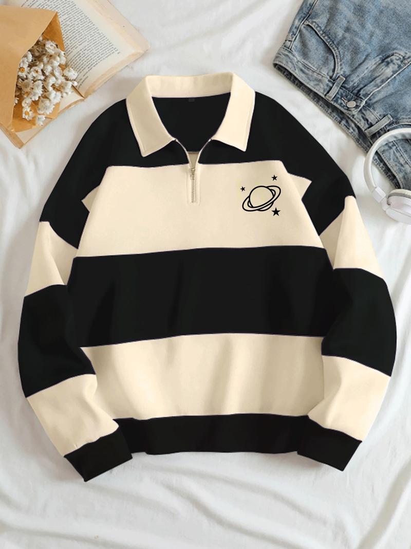 Product Introduction of Luriancloth Sweater Wanita Salur Dewasa Remaja - Unisex Flecee Lengan Panjang Rugby Planet 12
