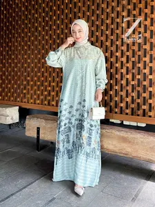 Zenith - Hasna Dress Gamis Motif Kain Silk Premium | Gamis Muslimah Busui Kancing Wudhu Friendly