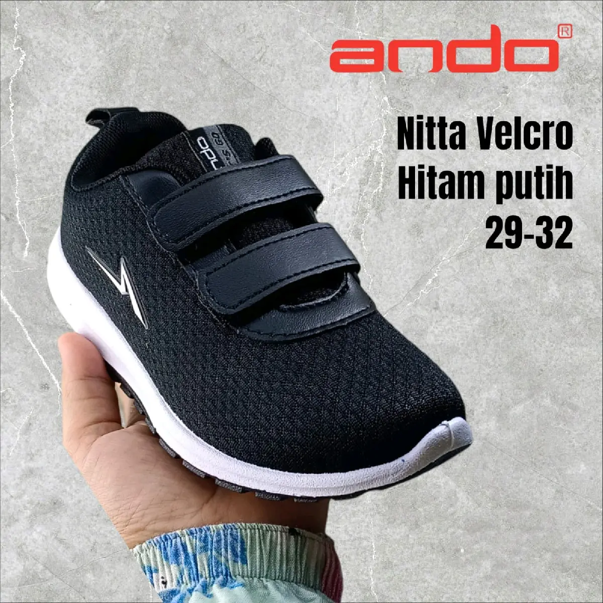 SEPATU ANDO PINO DUO JT VELCRO SIP 21 VELCRO SEPATU SEKOLAH ANAK SD SMP SMA SEPATU VELCRO KRETEKAN HITAM