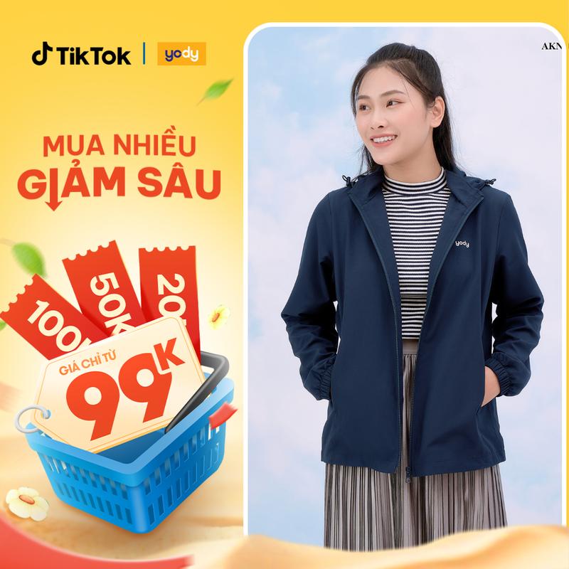 YODY Áo Khoác Gió Nữ Trượt Nước Thông Minh Lót Lưới Mềm Nhẹ Thông Thoáng AKN5042