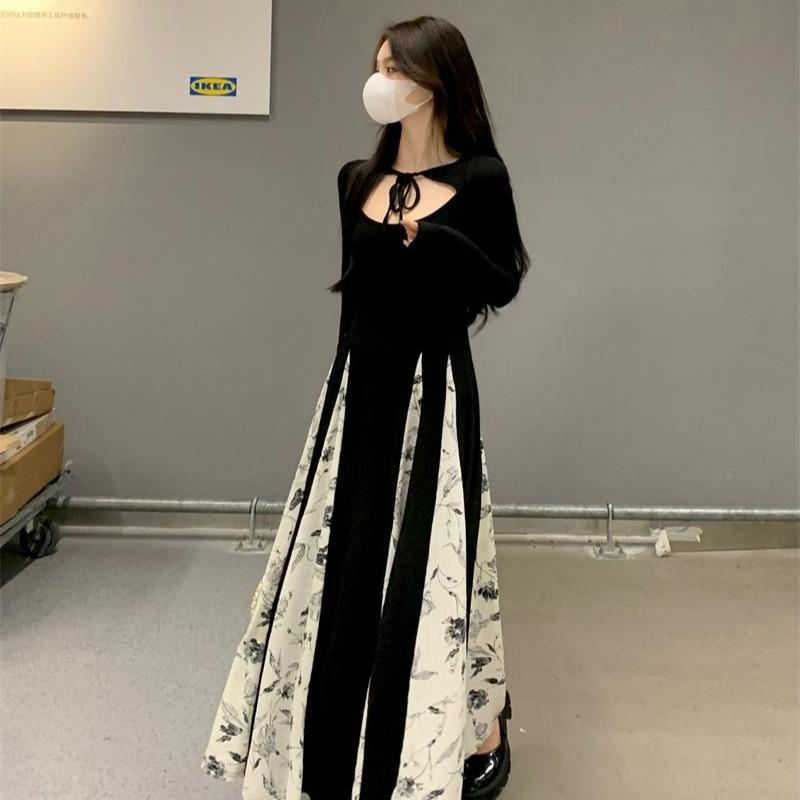 Váy Dài Tay Cổ Điển Trung Quốc, Thiết Kế Rỗng Đẹp Mới, Khâu Hoa, Váy Chữ A Giảm Béo Tuyệt Vời Nữ Khuy Dress Voan Đen Voi Women 7