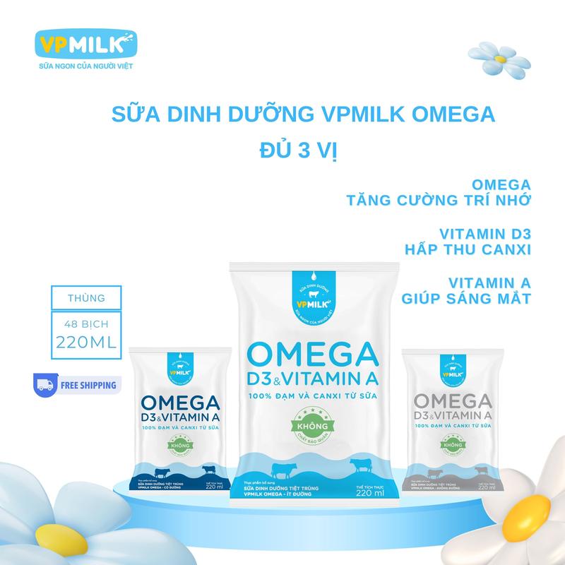   Thùng 48 Bịch 220ml  Sữa dinh dưỡng VPMilk Omega Sữa VPMilk Omega  bổ sung dưỡng chất thiết yếu MS1 