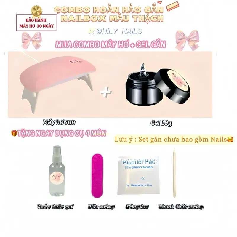[ DEAL MỞ BÁN ] Combo dụng cụ gắn Nailbox ( chuyên gắn màu thạch) Gồm: Gel định hình + Máy hơ mini , tặn.g ngay chai tháo nnails và 3 dụng cụ gắn nails, siêu bền, dễ dàng sử  dụng^^Deal sốcc