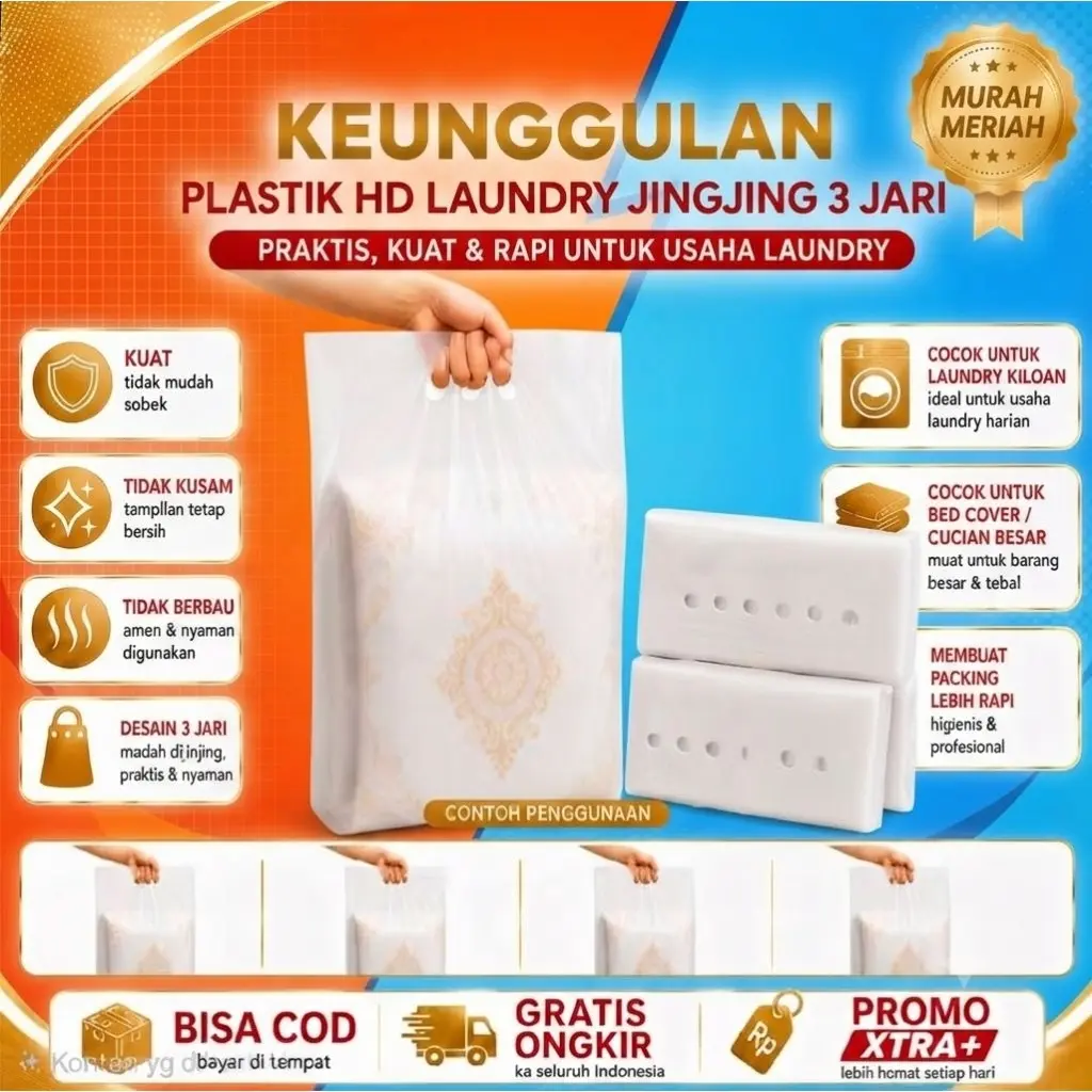 1KG Plastik Laundry JINGJING POLOS 3 Jari Bahan HD Original Ukuran 30 35 40 45 50 50 60