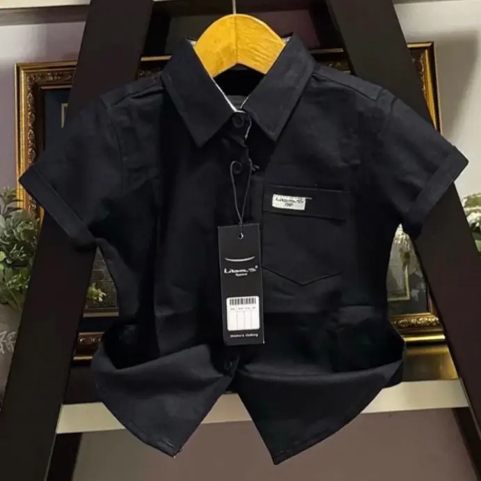Baju Kemeja Anak Laki-laki 6 Bulan-12 Tahun Polos Warna Hitam Lengan Pendek Premium Quality Terbaru Brand Libas Original Katun 0