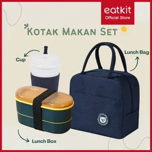 Eatkit Paket Kotak Makan Set Lunch Box 700ml 2 Susun Tas Thermal Lunch Bag Free Sendok BPA Free