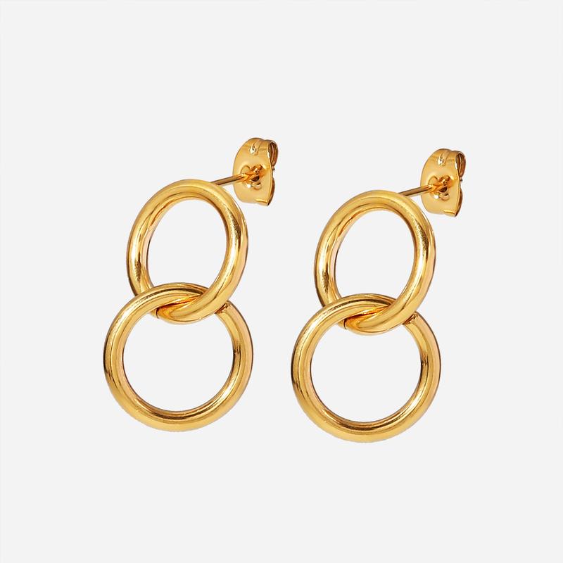 Product Introduction of European and American Ins Style Titanium Steel Hoop Earrings Women's Stainless Steel Double round Ring Pendant Earrings Geometric Earrings Jewelry 8