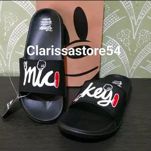Sandal Selop Mickey Hitam - Pria Wanita Couple'n Bisa - Empuk Lentur dan Ringan