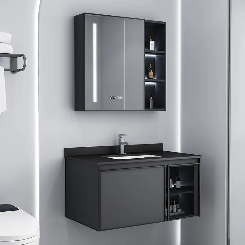 【SG-STOCK】Vanity Cabinet Bathroom Cabinet Set Luxury Full Sets Cabinets Washbasin Countertop Sink Black Bathroom Cabinet