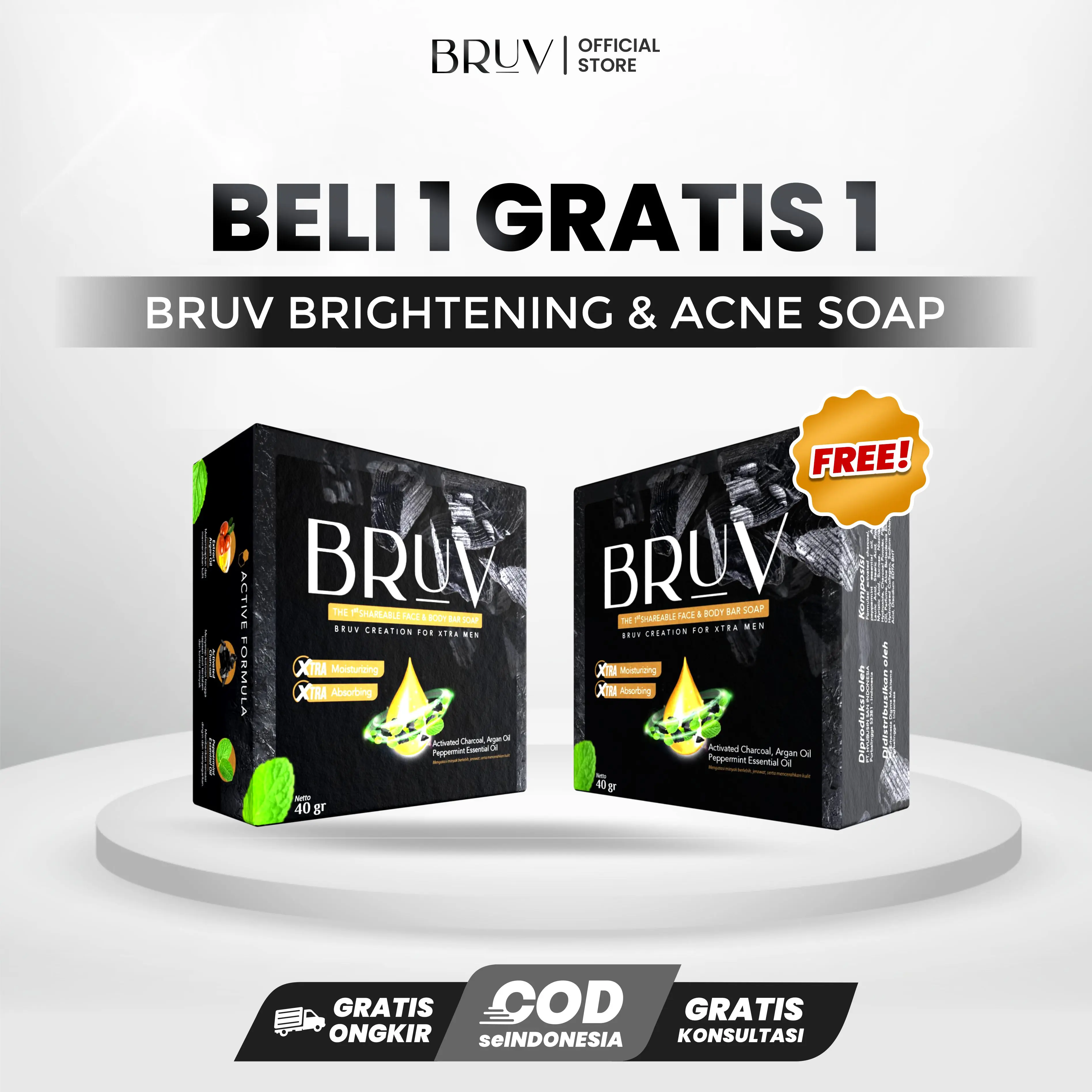 BRUV Brightening and Acne Soap 2pcs - Sabun Bruv Sabun Pembersih Wajah Pria Pencerah Wajah Pria Menghilangkan Jerawat Pencerah Muka Laki Laki Wajah Kusam Muka Berminyak Bruv Original