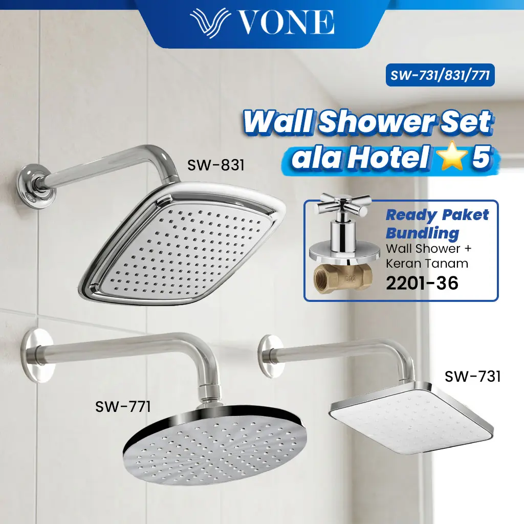 VONE Shower Set Wall Tembok Mandi Head Kepala Tanam Kotak Bulat