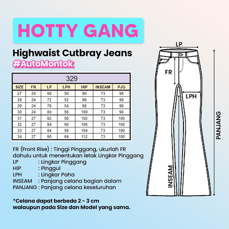 JINISO HOTTY GANG - 329 Cutbray Highwaist Celana Jeans Wanita Warna Ocean Blue 2