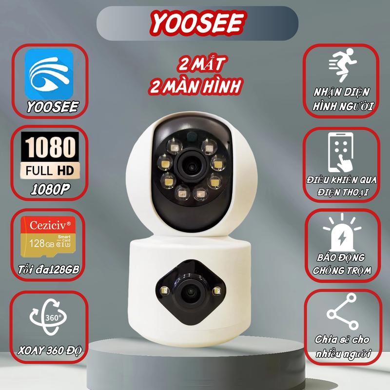  YOOSEE Camera IP 2.4G Wifi  2 Mắt Có Màu Ban Đêm8 LED 1080P Đèn LED Cảm Biến Di Chuyển 2 Màn Hình 2 Màn Hình Cùng Một Lúc 