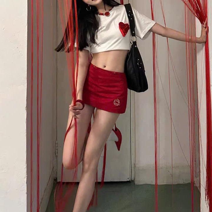 Chân váy nữ dáng ngắn chữ A, chân váy KABICO cạp cao kèm quần trong phong cách Y2K_ V46