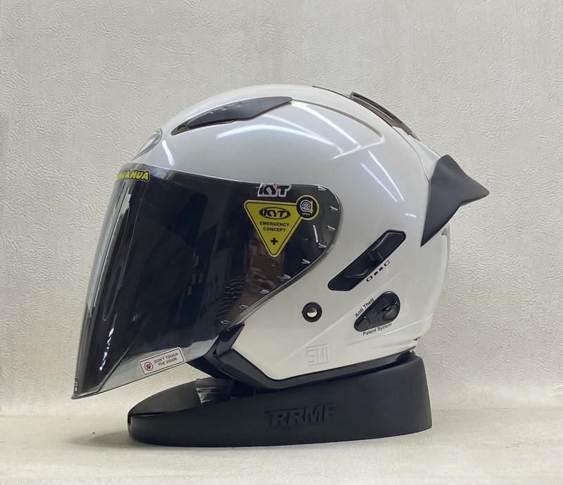 KYT Galaxy Flat R Solid White I Flat Visor Iridium I Spoiler - Helm Half Face Motorcycle 2