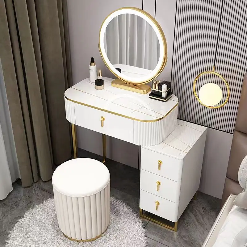 SG local seller, 60/70cm solid wood Dressing Table SET (Free) Small Apartment Bedroom Dresser 50/70cm Side Table&Mirror Internet Celebrity Small Apartment Ins Wind Belt Mirror Dressing Table Modern Simple Dressing Table Light Luxury Bedroom Internet