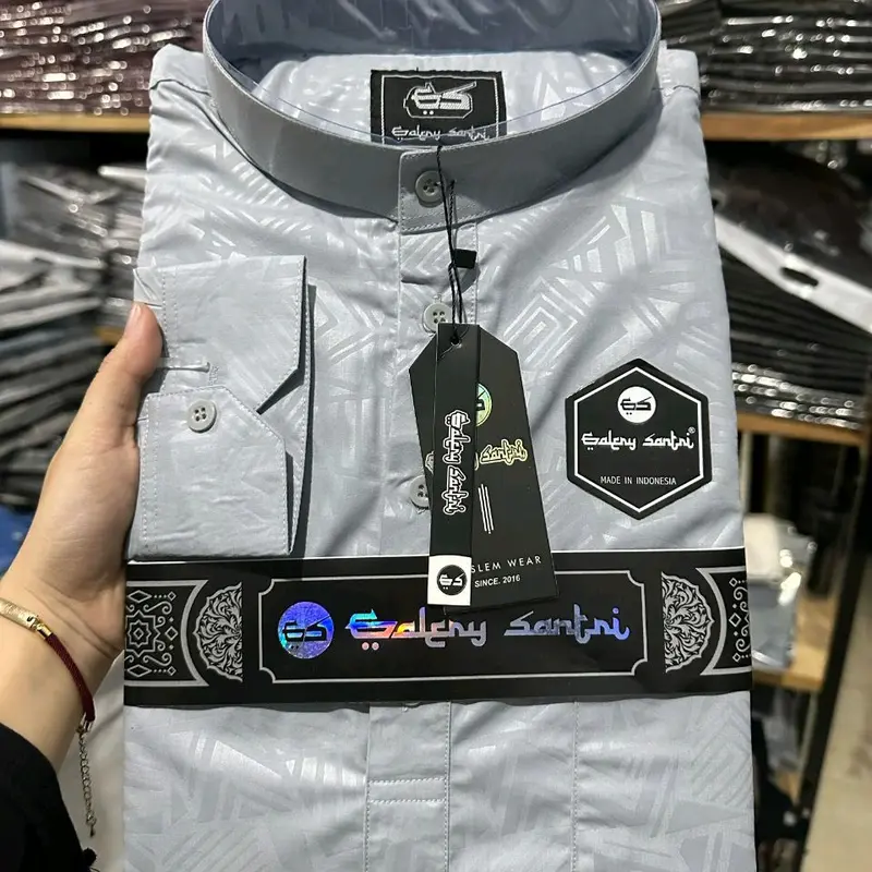 Galery Santri Baju Kemko Melayu Kemeja Koko Muslim Pria Bahan Spun Embos Premium Motif Polos Lengan Panjang Model Terbaru 4
