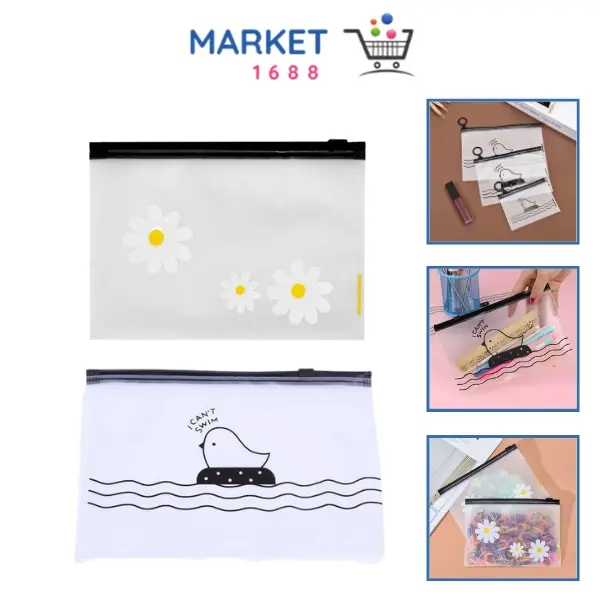 Market1688 Pouch Ziplock Organizer Transparan Doff Motif Bunga Daisy Zipper Bag Masker Transparan Karakter Little Chick Zip Lock Tempat Pensil Wadah Kosmetik Masker Serbaguna 0