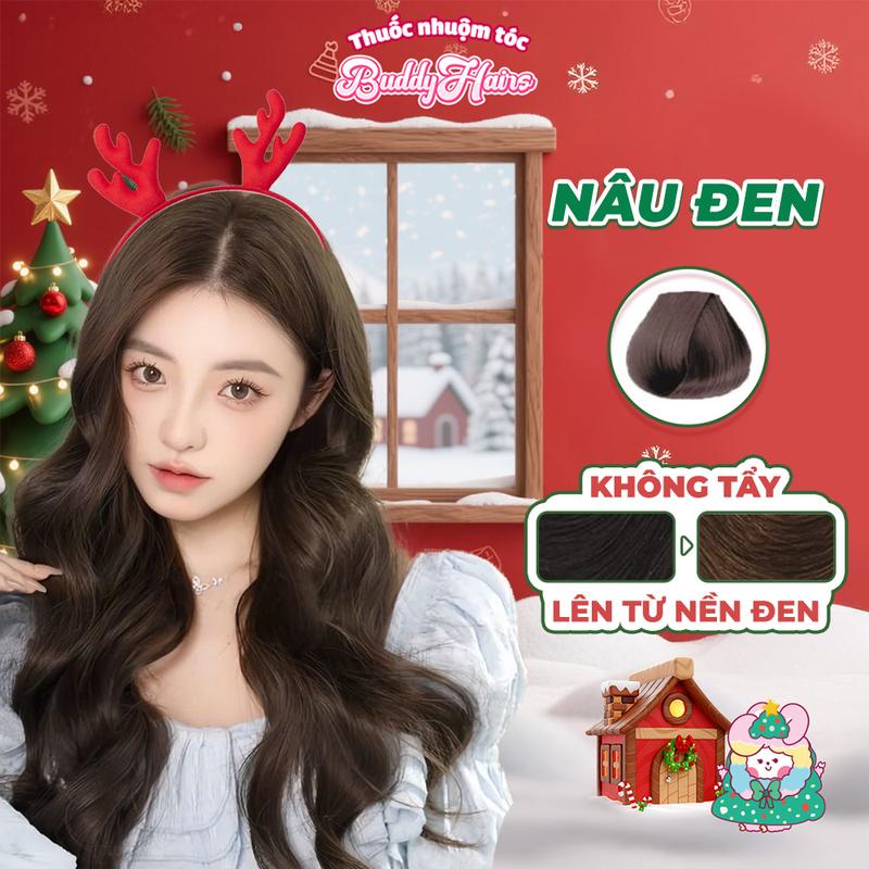 Thuốc nhuộm tóc NÂU ĐEN không cần dùng Tẩy tóc buddyhairs tặng kèm găng tay mũ trùm tiện lợi