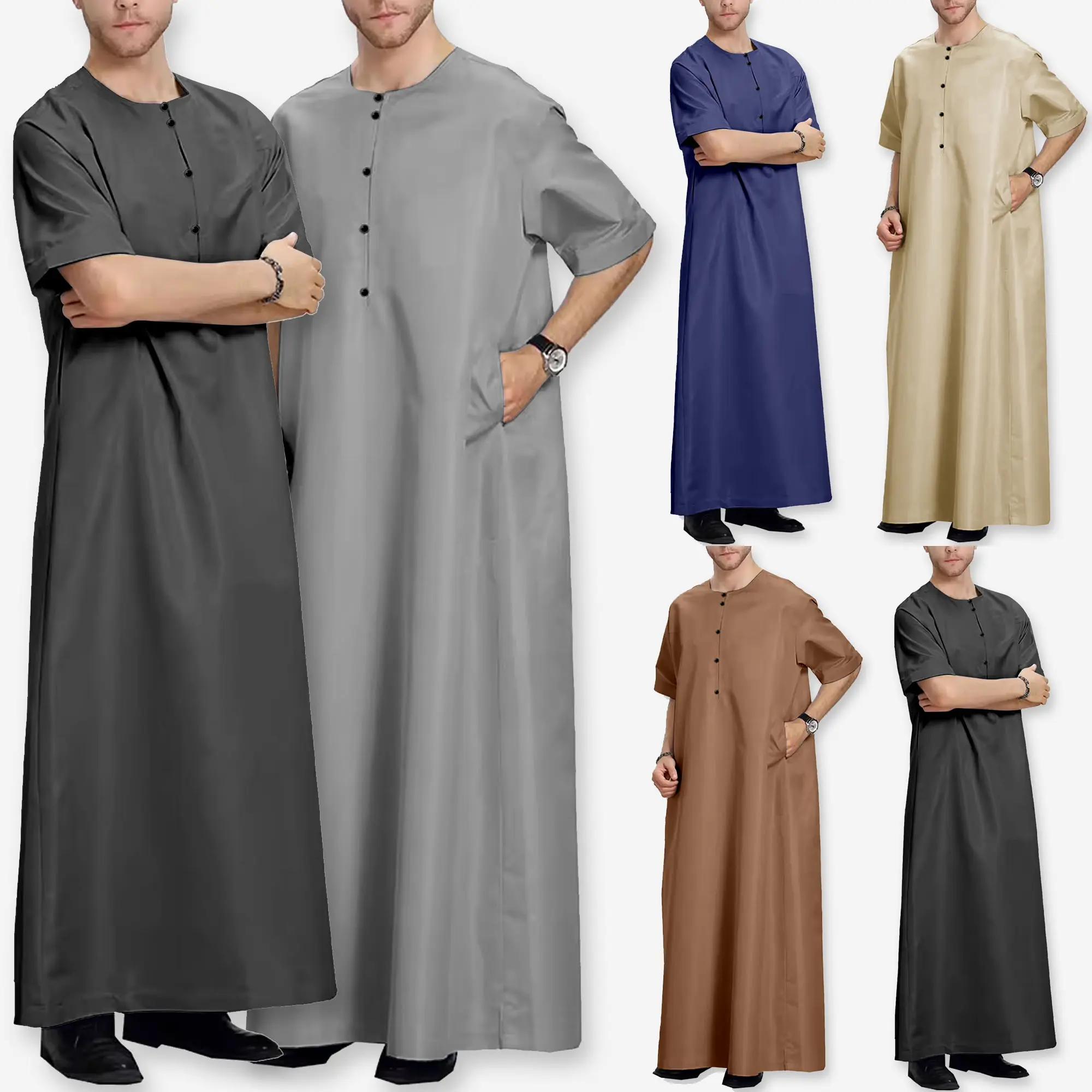 Jubah Oman Lelaki Premium Robe Jubah Men’s Round Neck Half Sleeves 2024 Terkini Feysen Pocket