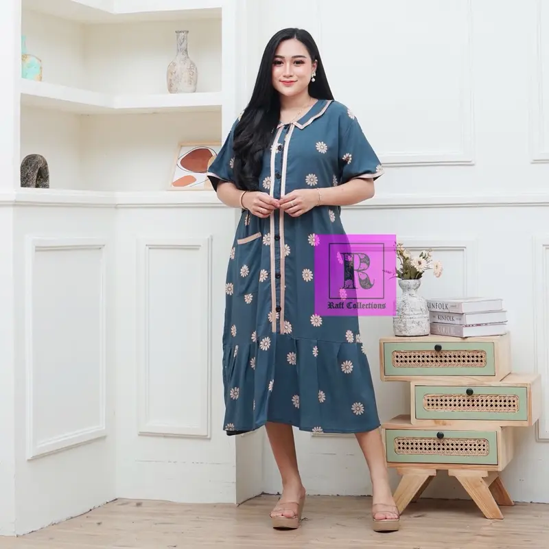 Daster terbaru 2025/ Daster Airin motif BUNGA/ Daster busui/ Dress Rayon Cantik Ruffle Santai 2