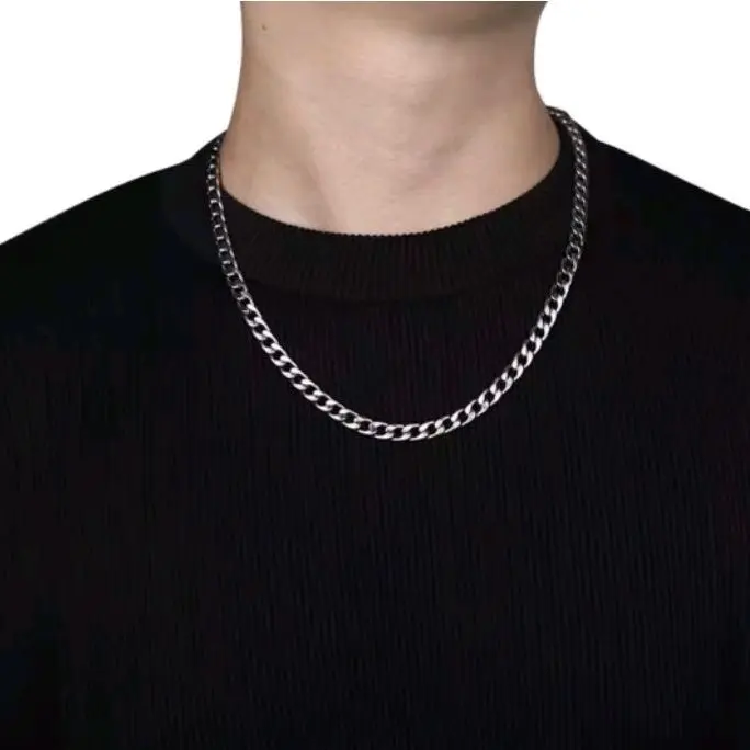 KALUNG PRIA TITANIUM RANTAI BAJA STAINLESS SILVER MODEL PUNK/KALUNG PRIA MACHO IMPORT geometris putih kilat skena