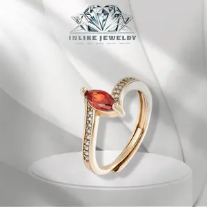 Inlike Jewelry Cincin-Fashionable and light luxury champagne gold micro-inlaid marquise ruby ​​women's ring-ID