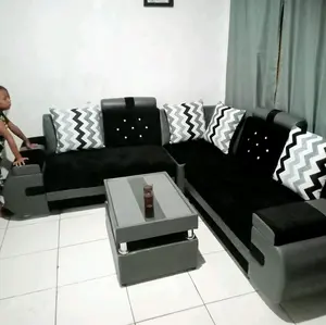 sofa sudut tangan D minimalis warna hitam x abu