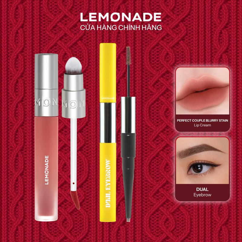  Combo 01 Son bùn ẩm mờ mịn lâu trôi Lemonade Perfect Couple Blurry Stain Lip Cream 3.5g và 01 Chì kẻ mày 2 đầu bền màu Lemonade Dual Eyebrow 2.75g 