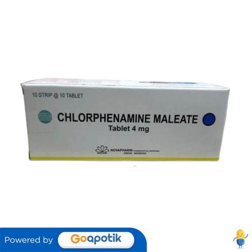 CHLORPHENAMINE MALEATE NOVAPHARIN 4 MG BOX 100 TABLET
