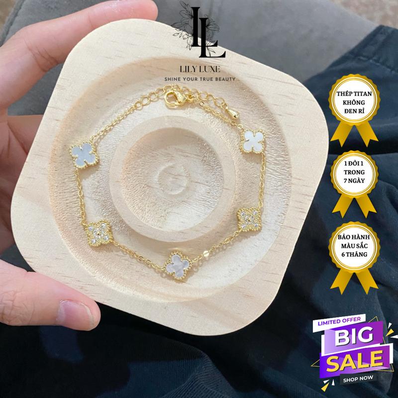 Vòng tay nữ hoa cỏ 4 lá mix nhiều màu size 1,3cm siêu xinh lắc tay nữ thời trang đẳng cấp chất liệu Titan mạ vàng 18k bền đẹp không đen rỉ 