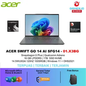 ACER SWIFT GO 14 AI SFG14 SNAPDRAGON X PLUS X1P 42100 16GB 1TB W11+OHS 14.5WUXGA 120HZ 100SRGB GRY -01.X3BG