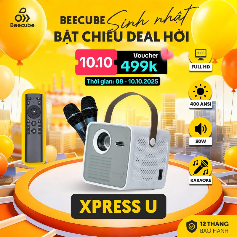 [FLASH SALE] Máy Chiếu Tích Hợp Karaoke Với 2 Mic Beecube XPRESS U - Full HD - Bảo Hành 1 Đổi 1 Trong 12 Tháng, Công Suất Loa 30w Projector Led
