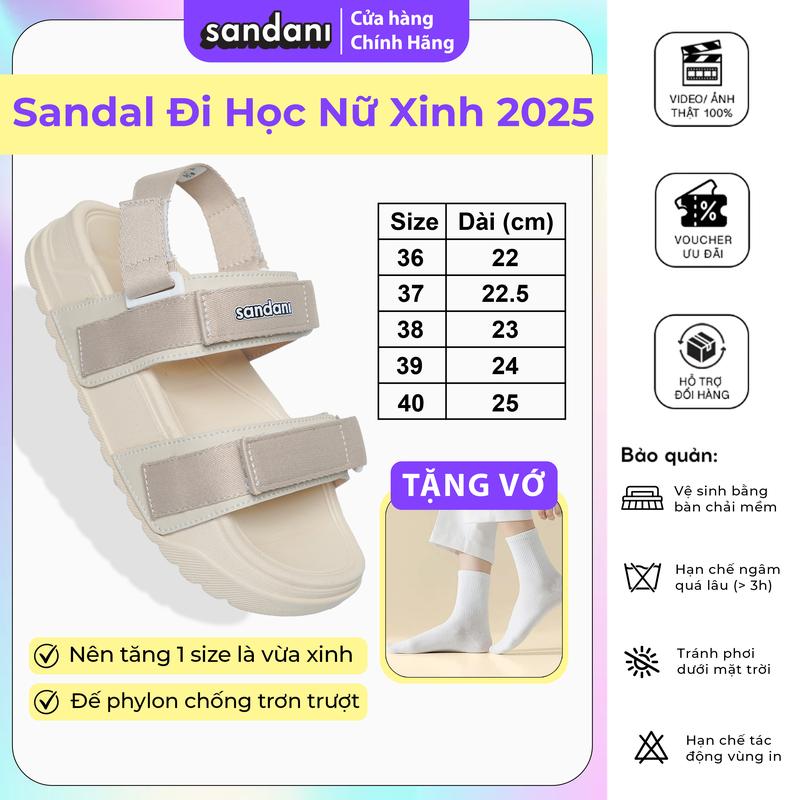 (NÊN TĂNG 1 SIZE) Giày Sandal Nữ Quai Ngang Đế Êm Chống Trơn, Dây Dù, S102 Be Size 36-40 - SANDANI