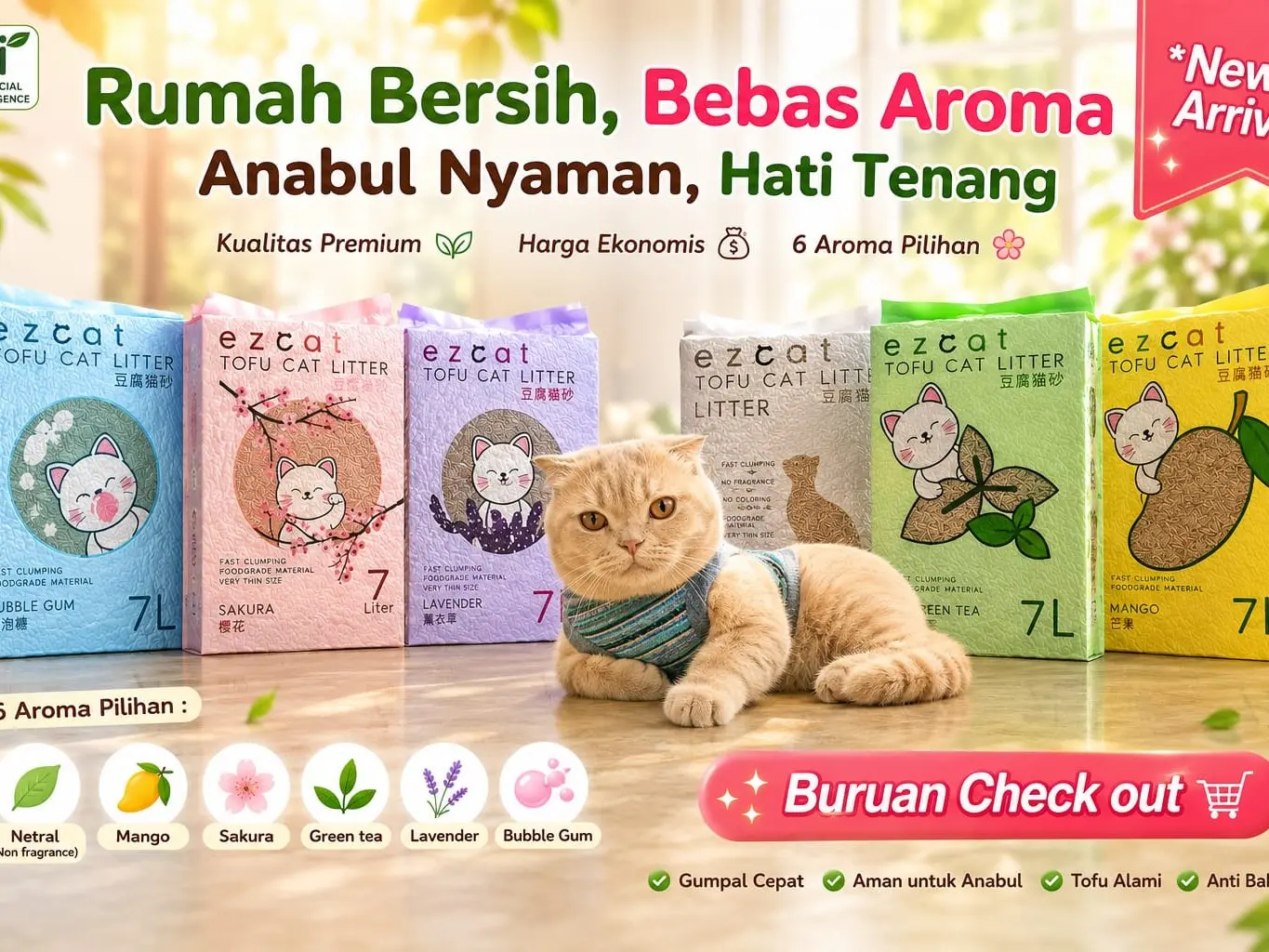 EZCAT PASIR TOFU CAT LITER 7L PASIR KUCING