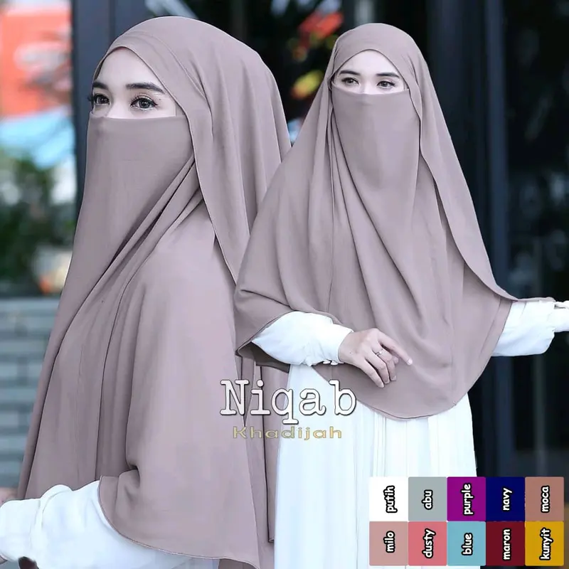 Jilbab French Khimar Khadijah Cadar Niqab Syari Ceruty Kerudung Masker Panjang Muslim 3