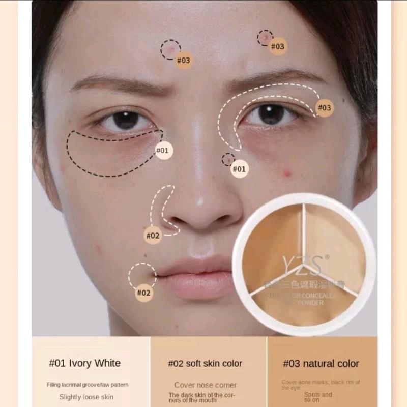 Yzs 3 Color Multifungsi Full Coverage Cream Foundation Concealer Wajah 3 Warna 2