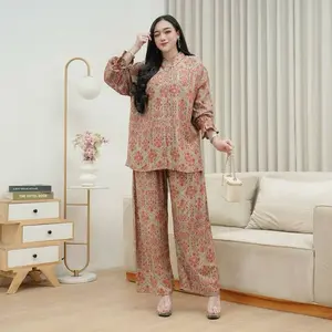 Onset Wanita Rayon Premium Motif Elegan Busui Friendly Jumbo Lengan Berkaret Tren 2026  Atasan Celana Nyaman Setelan Santai