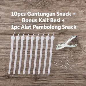 PROMO PAKETAN 10 PCS GANTUNGAN KLIP SNACK + 1 PC PEMBOLONG SNACK Plastik Putih