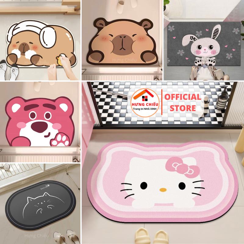  Thảm lau chân nhà tắm thảm chùi chân mẫu Hoa Sóng Gấu Dâu nhà bếp chống trơn trượt thấm nước 40x60cm Hưng Chiếu ED01 