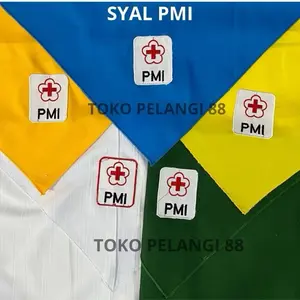 TOKO PELANGI 88 Syal PMI PMR Mula Wira Madya Bordir Tempel Bahan Kain Katun Grade B Panjang 110cm Logo Bordir Pinggir Full Obras Rapi Kain Kerudung Selendang