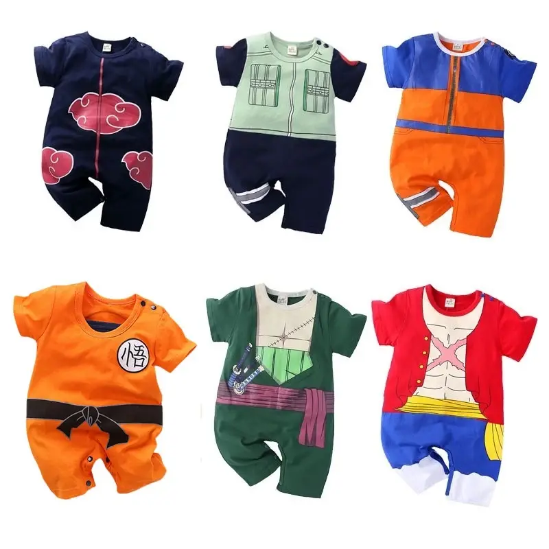 Summer Cartoon Anime Boy Short-sleeved Romper Baby Japanese One-piece Cosplay Suit Naruto Kakashi Akatsuki Soron Luffy