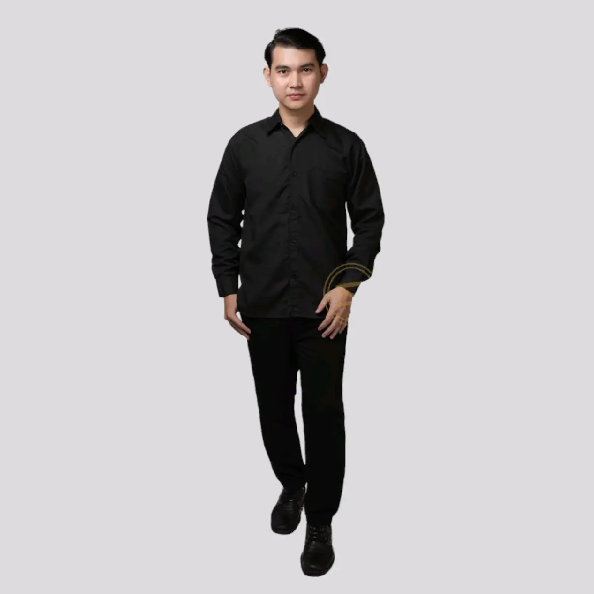 Kemeja Polos Katun Pria Slimfit Kemeja Panjang Formal Hitam Casual