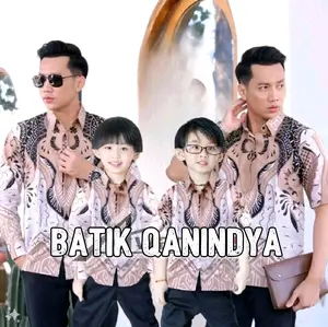 Baju batik pria couple ayah dan anak kemeja lengn panjang dan hem lengan pendek motif DASI KREM