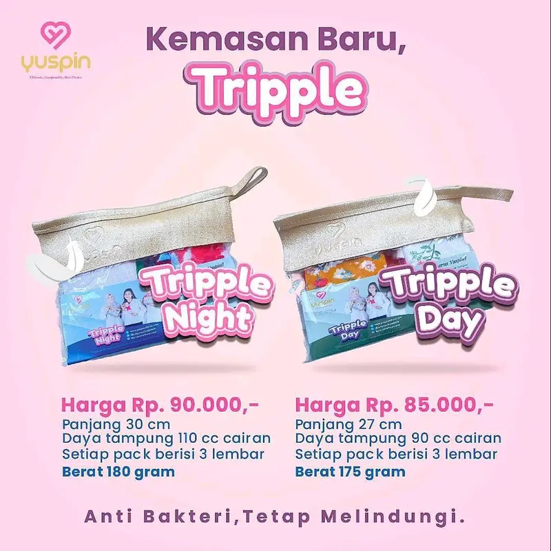 Yuspin PAKET Pembalut Kain Anti Bacterial Silver+ | Menspad Kain Wanita | Pembalut Cuci Ulang Anti Iritasi | Pembalut Sehat | Softex Bebas Klorin 8
