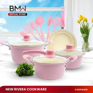 BMW Kitchen Ware - Teflon Riverra Panci Set Warna Frypan Saucepan Cookware Set Free Spatula 13pcs