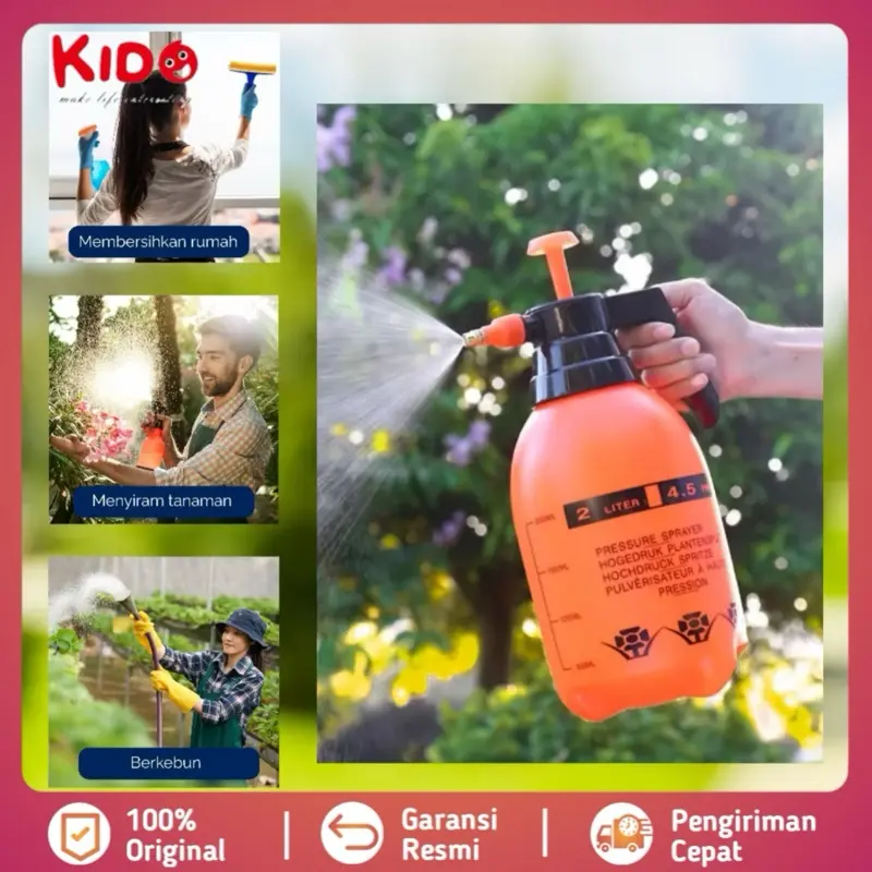 KIDO Pressure Sprayer Pompa Manual 2Liter Botol Semprot Serbaguna untuk Membersihkan Rumah Menyiram Tanaman dan Berkebun