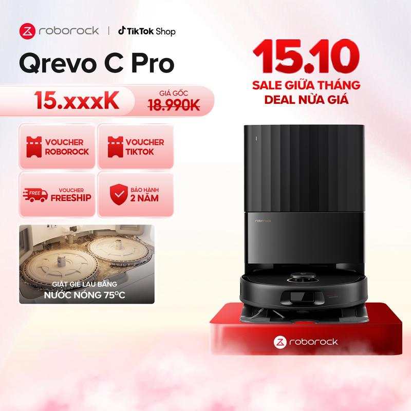 [TẶNG 2 NLS] Roborock Qrevo C Pro robot hút bụi lau nhà | Lực hút 18500 Pa |Tự động giặt giẻ 60°C sấy khô khí nóng | Bảo hành 2 năm